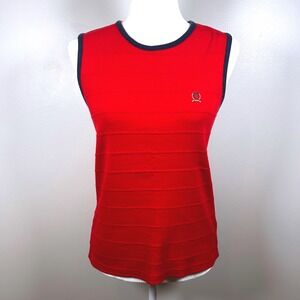 Vintage 90s Tommy Hilfiger Tank Sleeveless Red Navy Trim Logo Size Med‎ Preppy